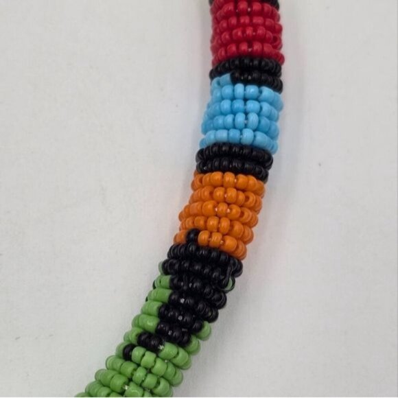 Traditional Maasai African Handcrafted Beaded Necklace Green Multicolored 20" - Picture 2 of 4
